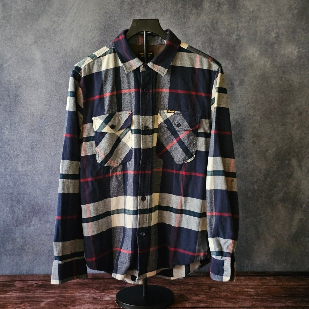 Seager Co. Navy Big Plaid Calico Flannel Shirt Size Men's medium